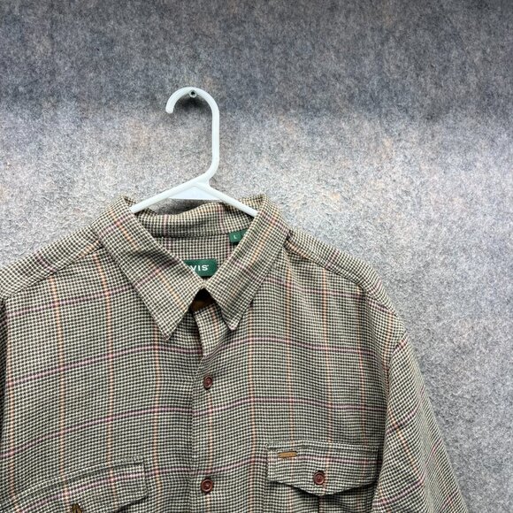 Orvis Shirt Mens Large Beige Button Down Flannel Cotton Classic Houndstooth - Picture 6 of 10